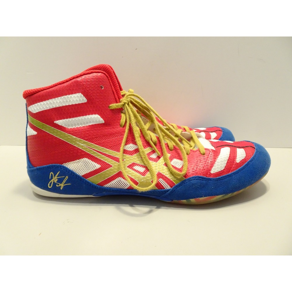 Asics JB Elite Wrestling Shoes Red Blue Gold J3A1Y Mens 9.5 Jordan Burroughs